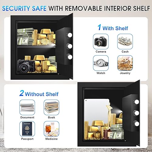 Miniatura 5 de Caja fuerte grande de acero con cerradura de combinación, sistema de alarma y estante extraíble, caja fuerte antirrobo para documentos para dinero,