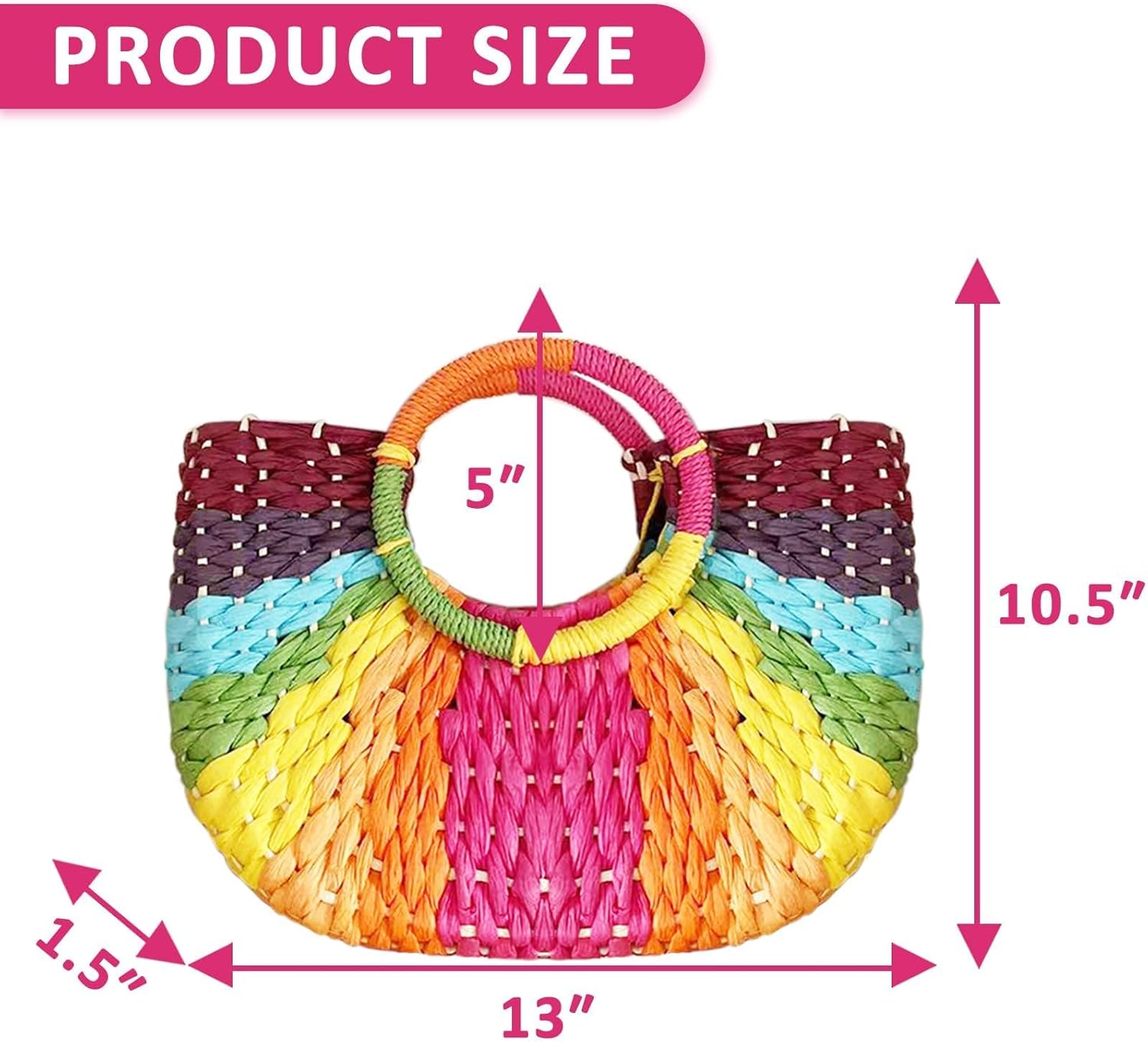 Beach Tote for Women, Color Semicircle Hand-Woven Straw Bag Suitable for Travel, Vacation, Work, Daily Matching (Style 2)