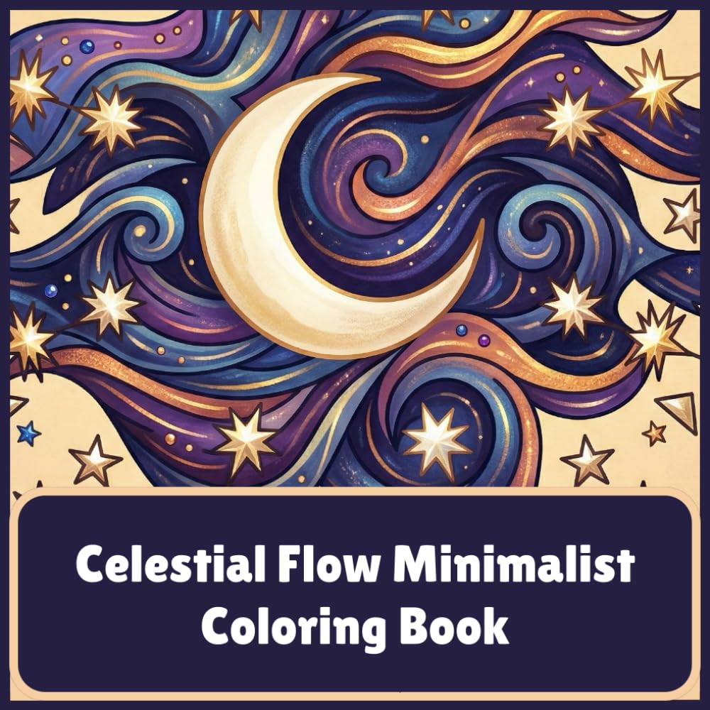Celestial Flow Minimalist Coloring Book: 40+ Relaxing Abstract, Moon, Star, Boho Designs Coloring Pages for Stress Relief and Mindful Creativity | For Adults and Teens