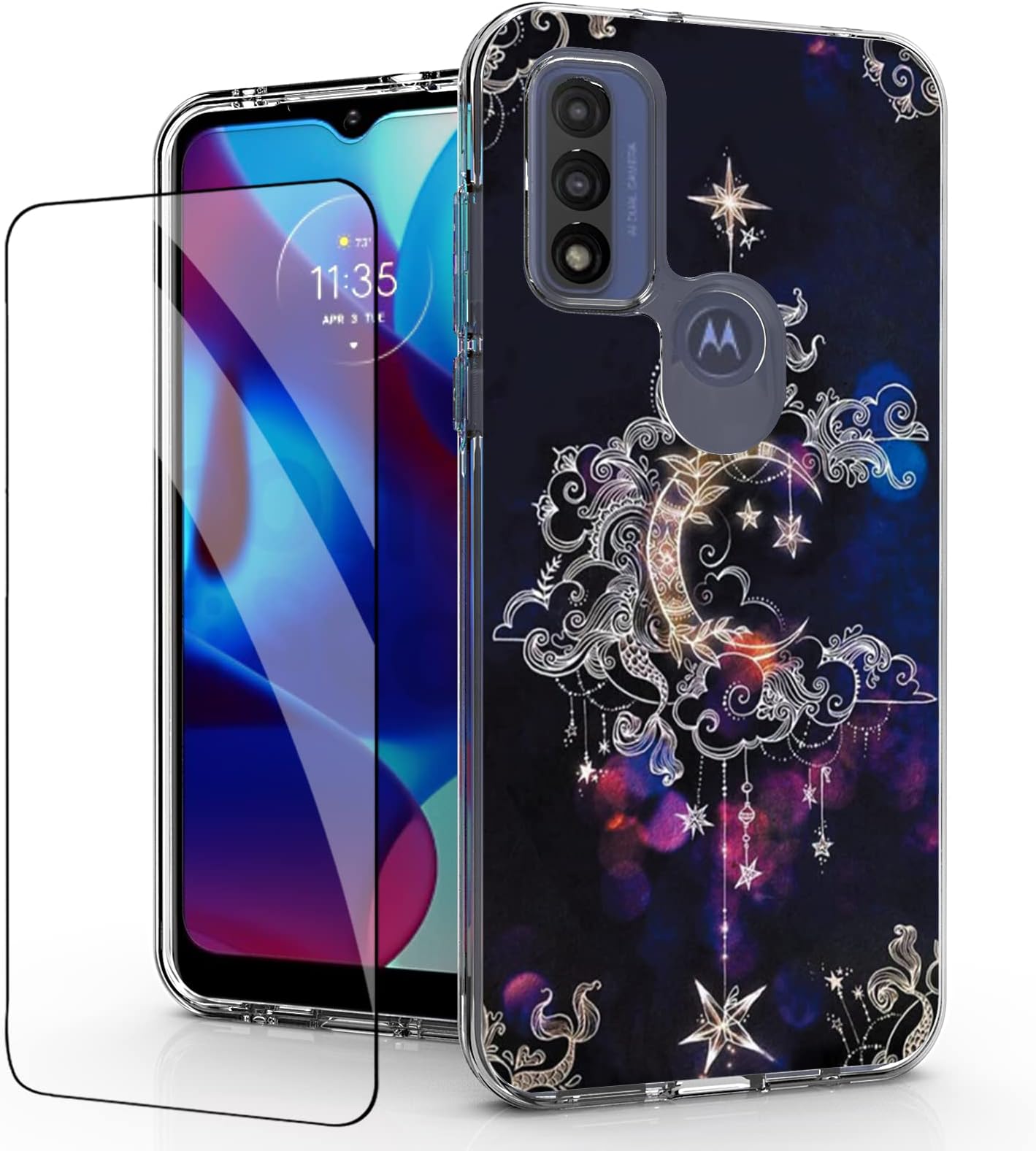 for Moto g Pure Phone case,Tempered Glass Screen Protector, Shockproof Drop Protective 2 in 1 Hybrid Hard PC Soft TPU Case for Motorola Moto g Pure (Wiccan)