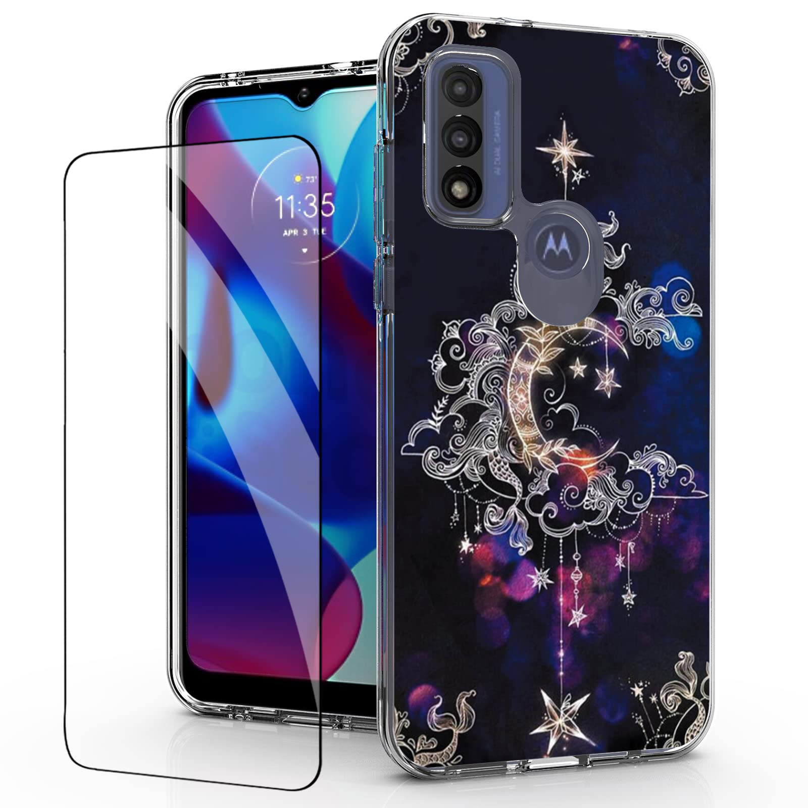 for Moto g Pure Phone case,Tempered Glass Screen Protector, Shockproof Drop Protective 2 in 1 Hybrid Hard PC Soft TPU Case for Motorola Moto g Pure (Wiccan)