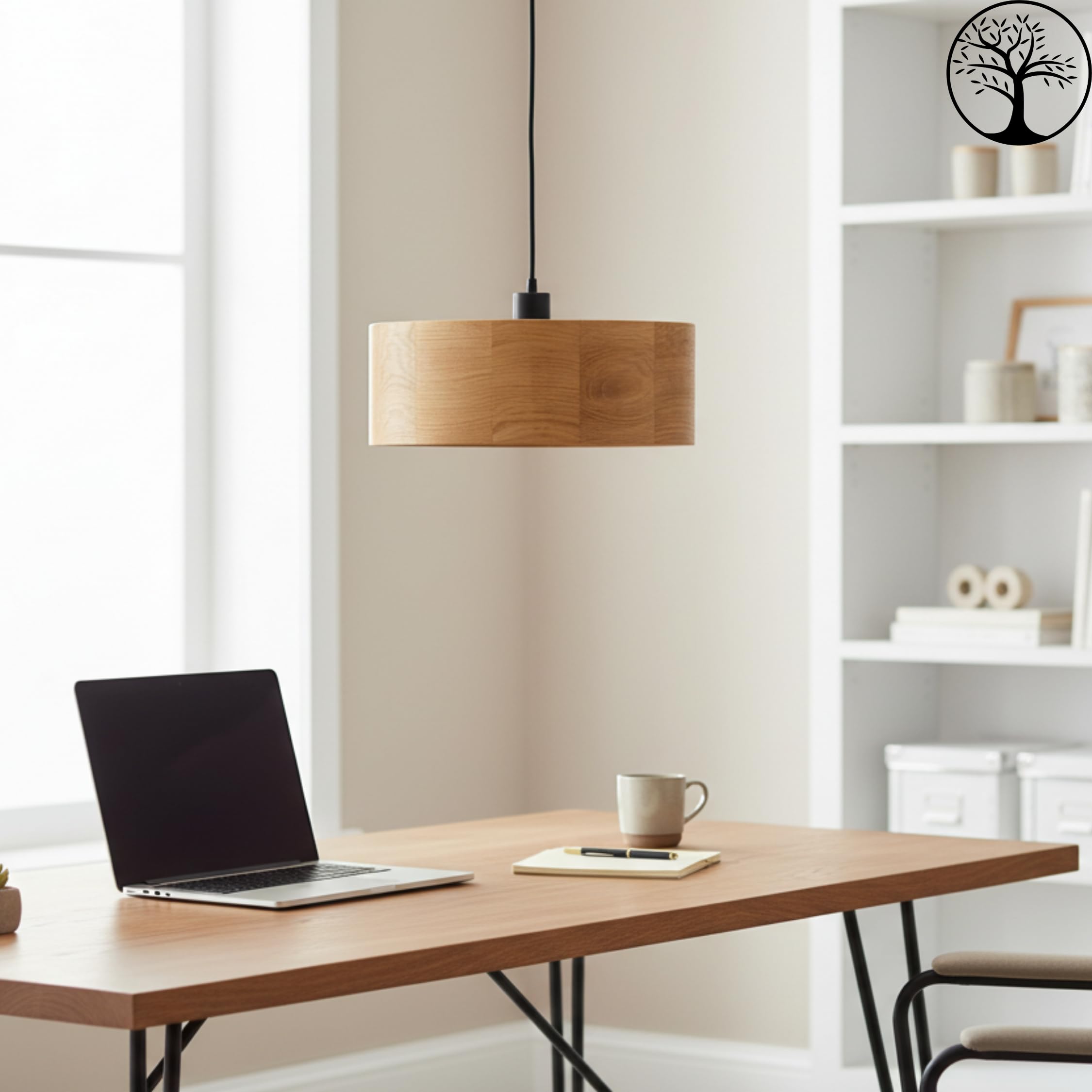 Pendelleuchte Holz - Rund Modern Holzlampe 1xE27 (37 cm) - Hängeleuchte Eiche - Natur Lampe für Esszimmer, Wohnzimmer, Küche, Schlafzimmer, Flur - Stilvolles Design Eichenholz ANTILIA