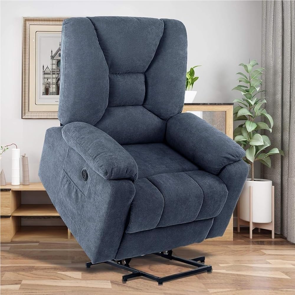Electric Lift Recliner Chair for Elderly Massage Heat Support Heavy Duty Reclining Mechanism with Side Pockets Cup Holders USB Ports for Living Room Comfort
