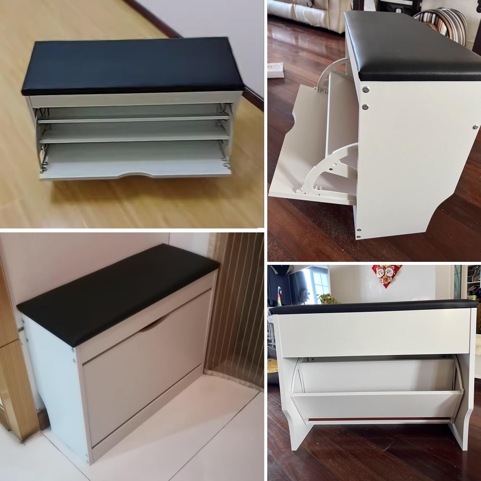 Estrecho 17 Cm Banco Zapatero Blanco Pasillo Multifuncional Armario Zapateros Baúl con Puerta abatible Estante De Pie Libre Asiento Acolchado para Entradas Dormitorios(White,60x17x46cm)