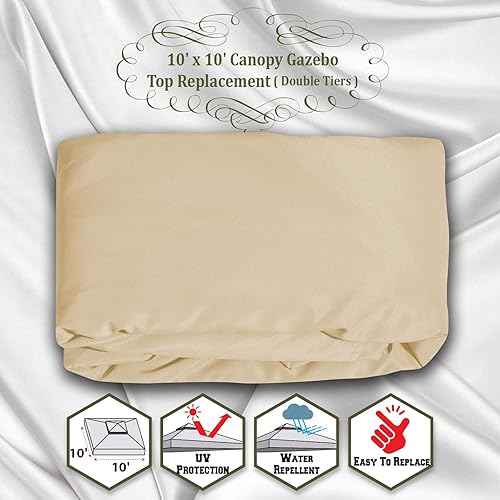Miniatura 4 de BenefitUSA Cubierta superior de repuesto para cenador de 10 x 10 pies, poliéster de doble nivel, para jardín, patio, pabellón (beige)