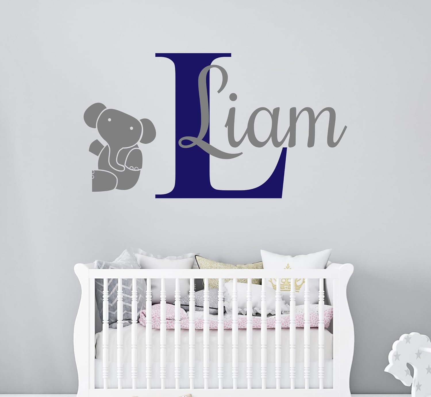 Elephant Custom Name and Initial -Nursery Elephant Custom Personalized Name Wall Decal - Nursery Elephant Wall Decals - Elephant Decor - Wall Decal for Nursery Decoration (Wide 40"x21" Height Inches)