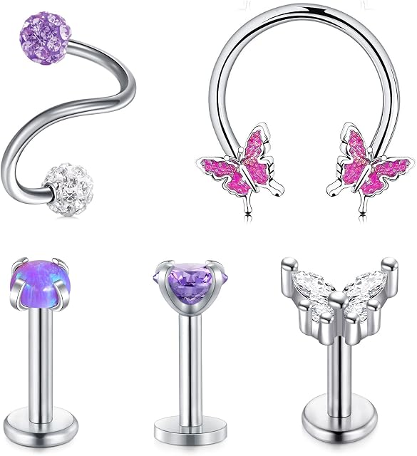 AceFun 16G Helix Cartilage Earring Daith Tragus Helix Conch Piercing Jewelry Smiley Ring Labret Lip Piercing Horseshoe Ring Curved Barbell