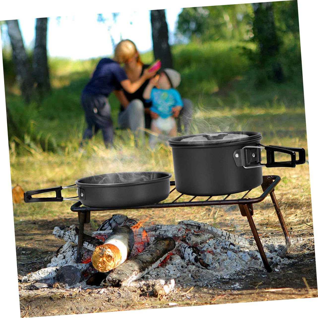 INOOMP Juego de Utensilios de Cocina y Diseño Cómodo para Camping en Aleación de Aluminio Negro, Alta Dureza para Mochileros y Acampada