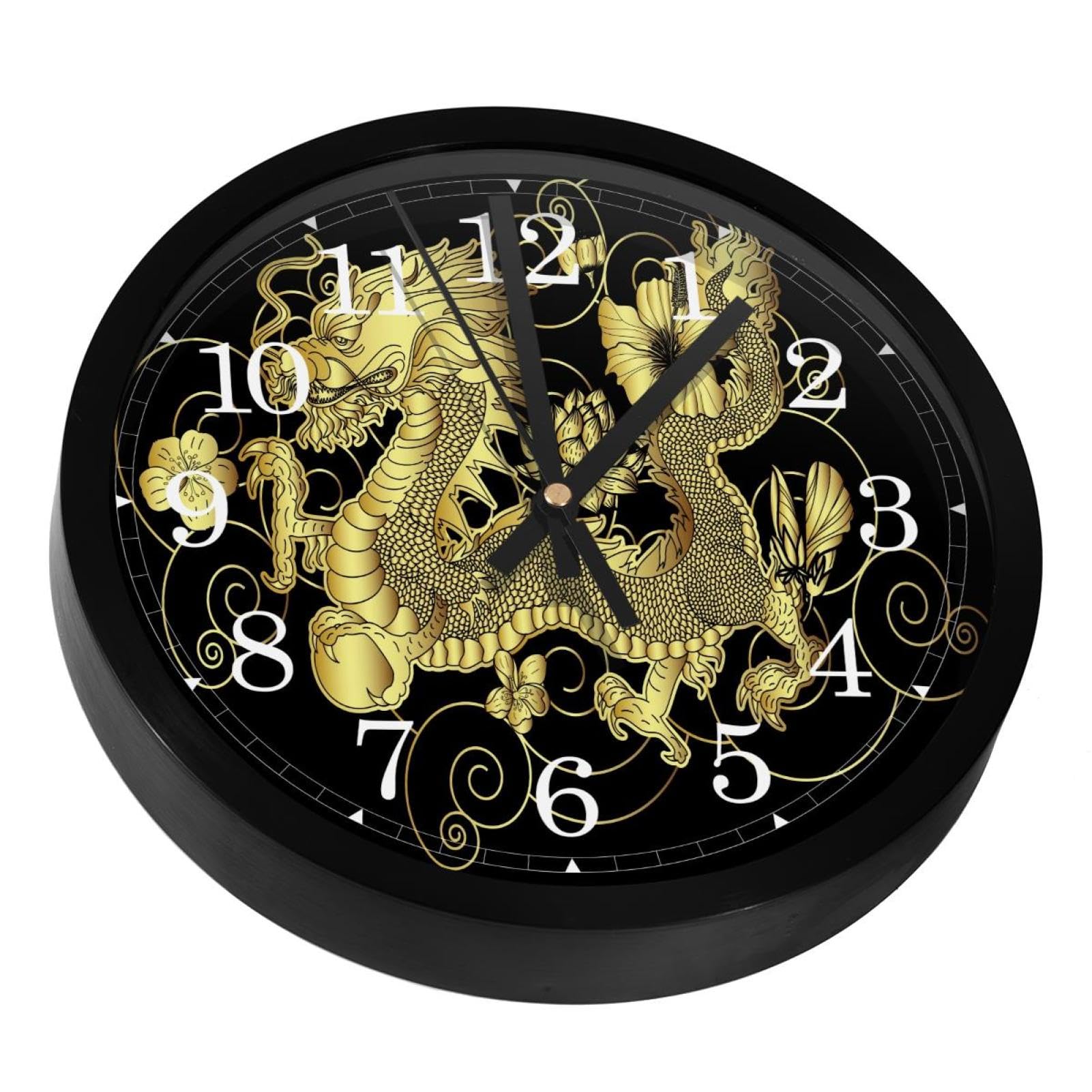 Horloge murale silencieuse avec dragon chinois pour une ambiance zen dans votre salon