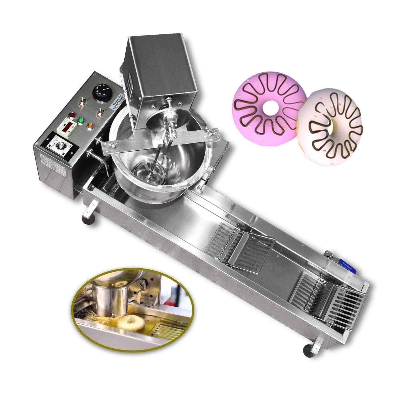Máquina Automática De Donas De 7l, Máquina Comercial De Donas De Una Sola Fila Con Moldes De 3 Tamaños, Máquina De Freír Para Panadería Y Carrito De Comida
