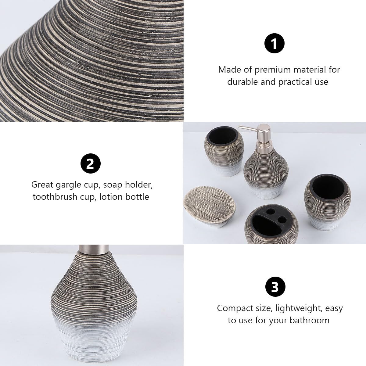 CLISPEED 5 Pezzi Set da Bagno in Ceramica Fatto a Mano Porta Sapone e Porta Spazzolino, Leggero e Resistente, per Uso in Bagno e Viaggio