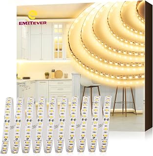 EMITEVER LED Strip Lights 3000K, UL 24V LED Tape Light Warm White, Ra 95+, IP30, 32.8ft, 2.9W/ft, 240+Lumens/ft, 1200LEDS/Spool, UL Listed 5 Year Warranty (Power Supply Sold Separately)