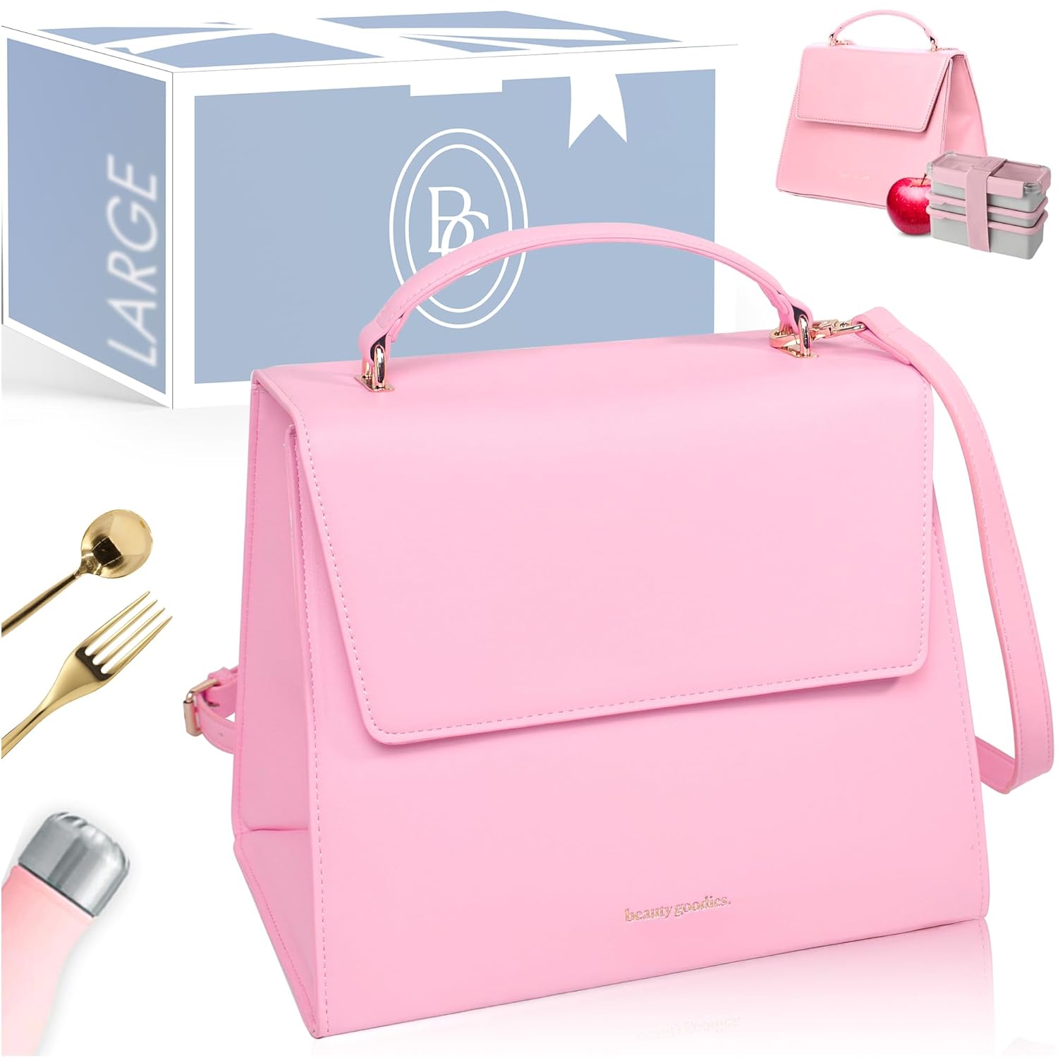 Beauty Gooodies Pink X-Large Lunch Bag for Women Insulated Lunch Bag Aesthetic Lunch Boxes and Classy Tote Bag