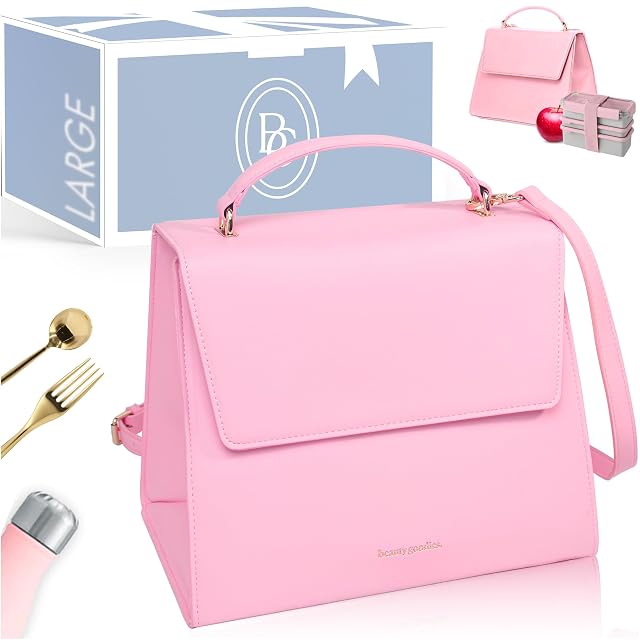 Beauty Gooodies Pink X-Large Lunch Bag for Women Insulated Lunch Bag Aesthetic Lunch Boxes and Classy Tote Bag