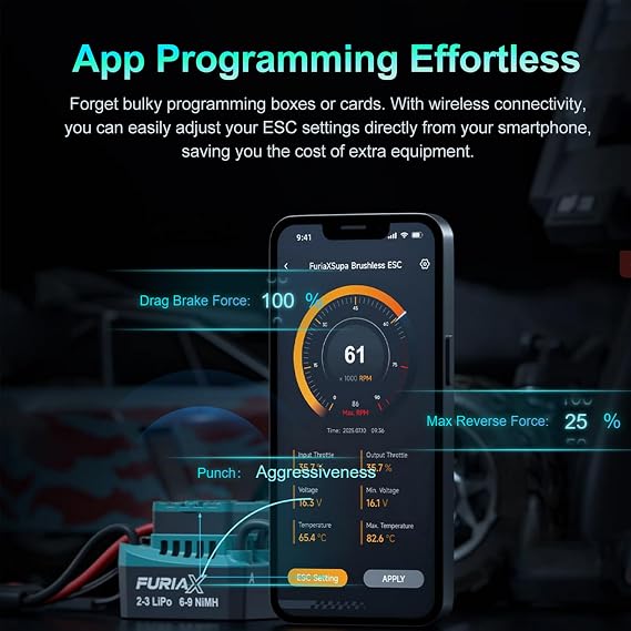 SKYRC FuriaX Supa 60A Brushless ESC 2-3S LiPo 6-9S NiMH Electronic Speed Controller with Wireless App Programming Aluminum Cooling for 1/10 RC Car Truck Crawler Buggy