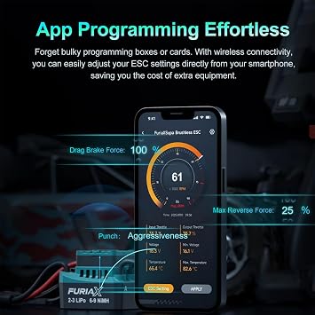 SKYRC FuriaX Supa 60A Brushless ESC 2-3S LiPo 6-9S NiMH Electronic Speed Controller with Wireless App Programming Aluminum Cooling for 1/10 RC Car Truck Crawler Buggy