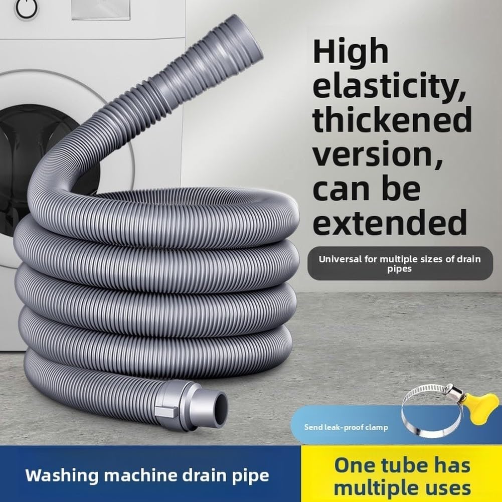 Tubo di scarico completamente automatico per lavatrice, 6 m, 7 m, 8 m, in EVA, resistente alle perdite, lunghezza regolabile per lavabo, condizionatore d'aria con morsetto (8 m)