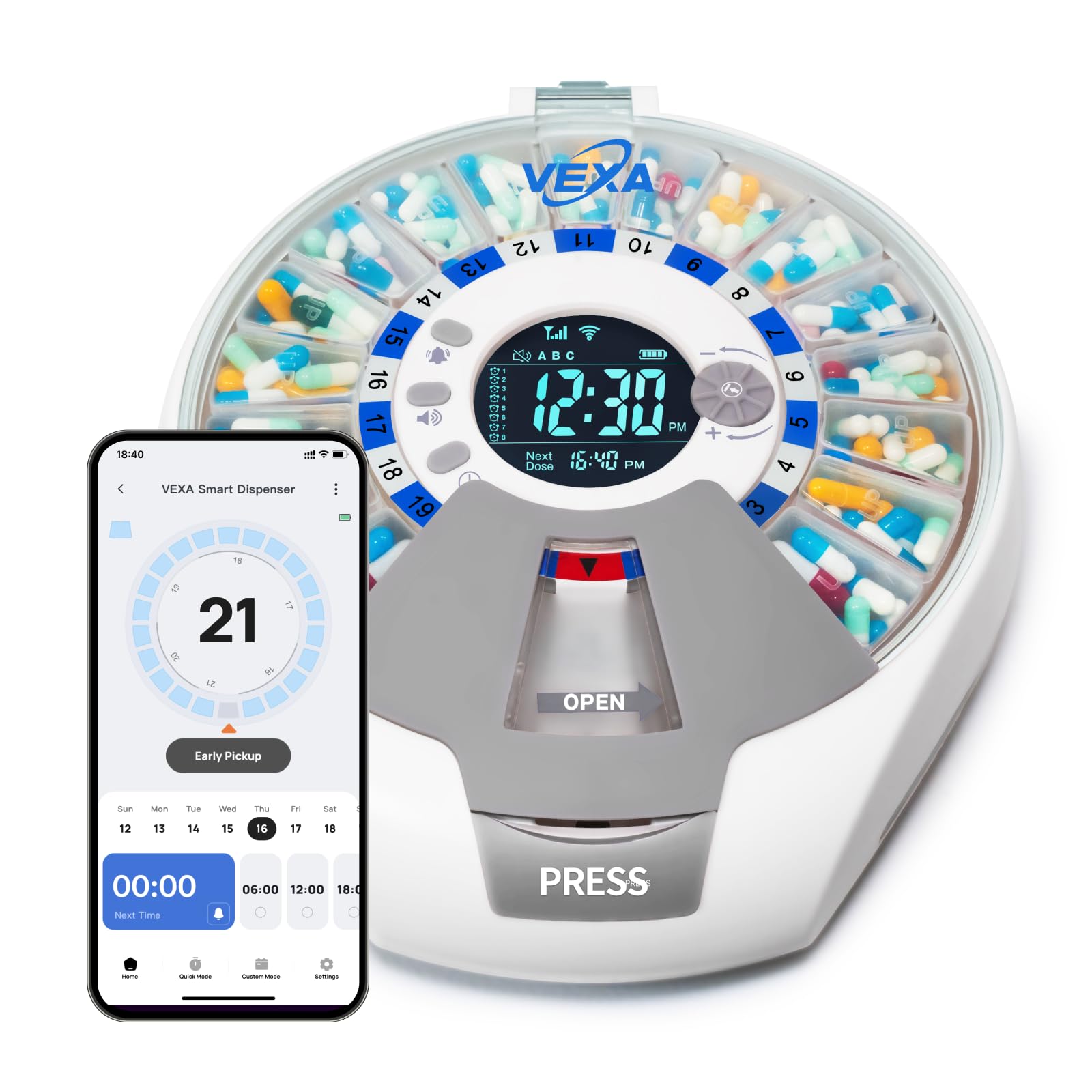 Photo 1 of VEXA VitaMate Pro 21 WiFi Smart Pill Dispenser with Exclusive Self-Developed App, Automatic Rotating & Rising Containers, Remote Caregiver Alerts, Sound/Light Reminders for Meds & Supplements