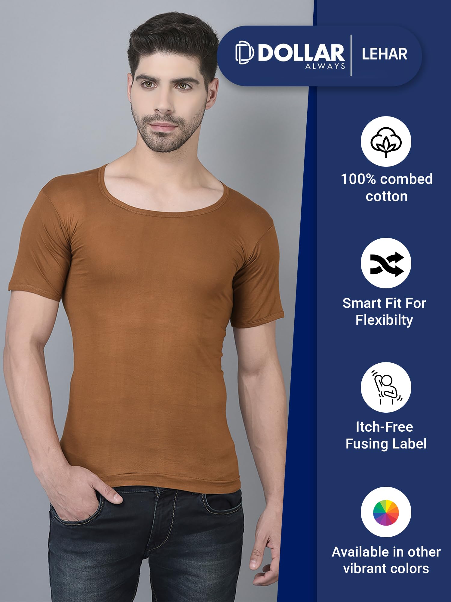 Dollar Lehar Combed Cotton Men's Multicolour Vest - Pack of 4 - Actual Colour May Vary 3