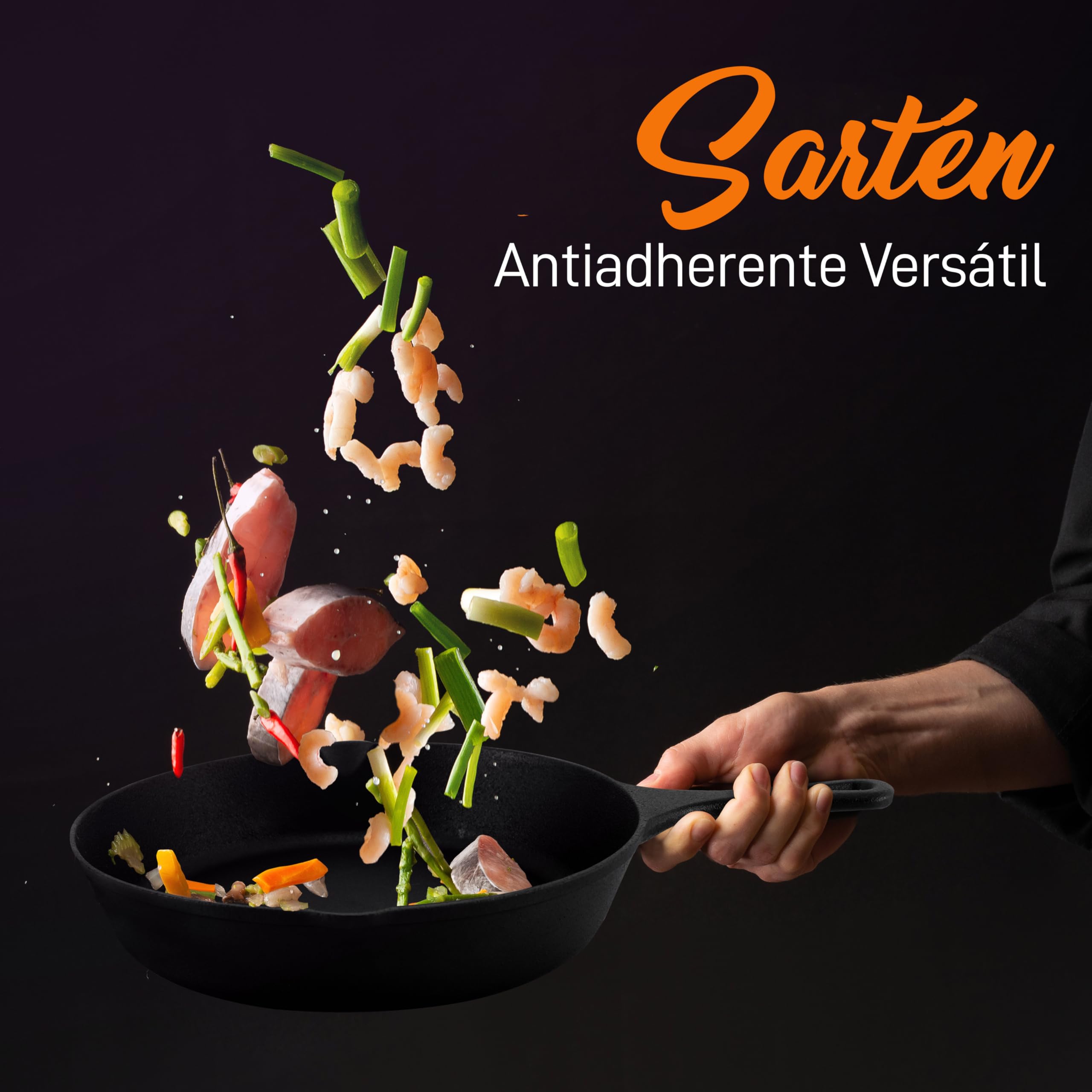 NutriChef sartenes de hierro fundido pre-sazonadas, set de 3 piezas, Boquilla antigoteo y raspador, Compatible con induccion, Estufa electrica, Gas y ceramica