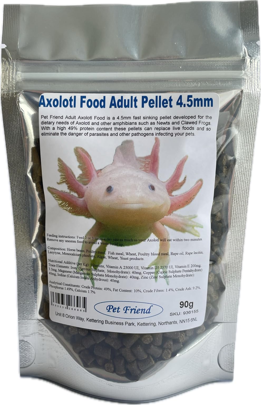 Axolotl Food Balance Pellet Diet for Adult Axolotl Tadpoles Clawed Frogs and other Amphibians 4.5mm Adult Pellet 90g