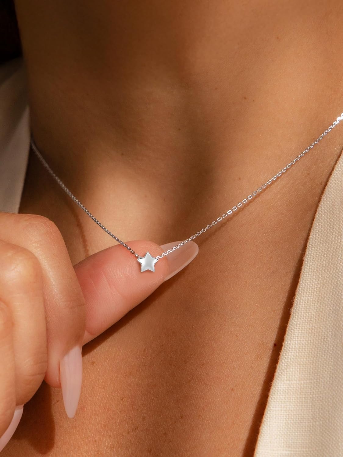 ChicSilver Personalized 925 Sterling Silver Dainty Small Heart/Star/Moon/Dot/Triangle Pendant Necklace for Women, Silver/Gold/Rose Gold/Black (with Gift Box) - Image 2