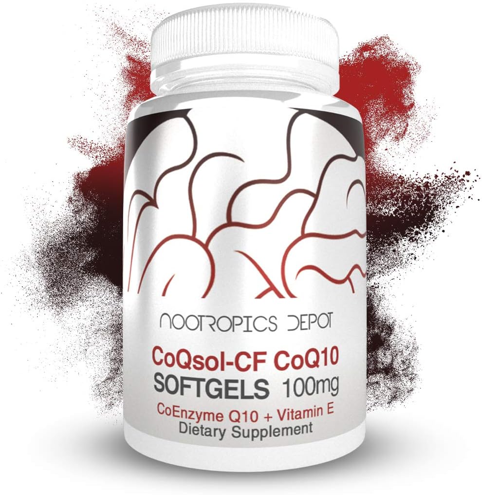 Nootropics Depot CoQ10 Capsules | CoQsol-CF CoEnzyme Q10 Softgels | 100mg | 120 Count | Supports Cardiovascular Health, Brain Wellness and Cellular Function