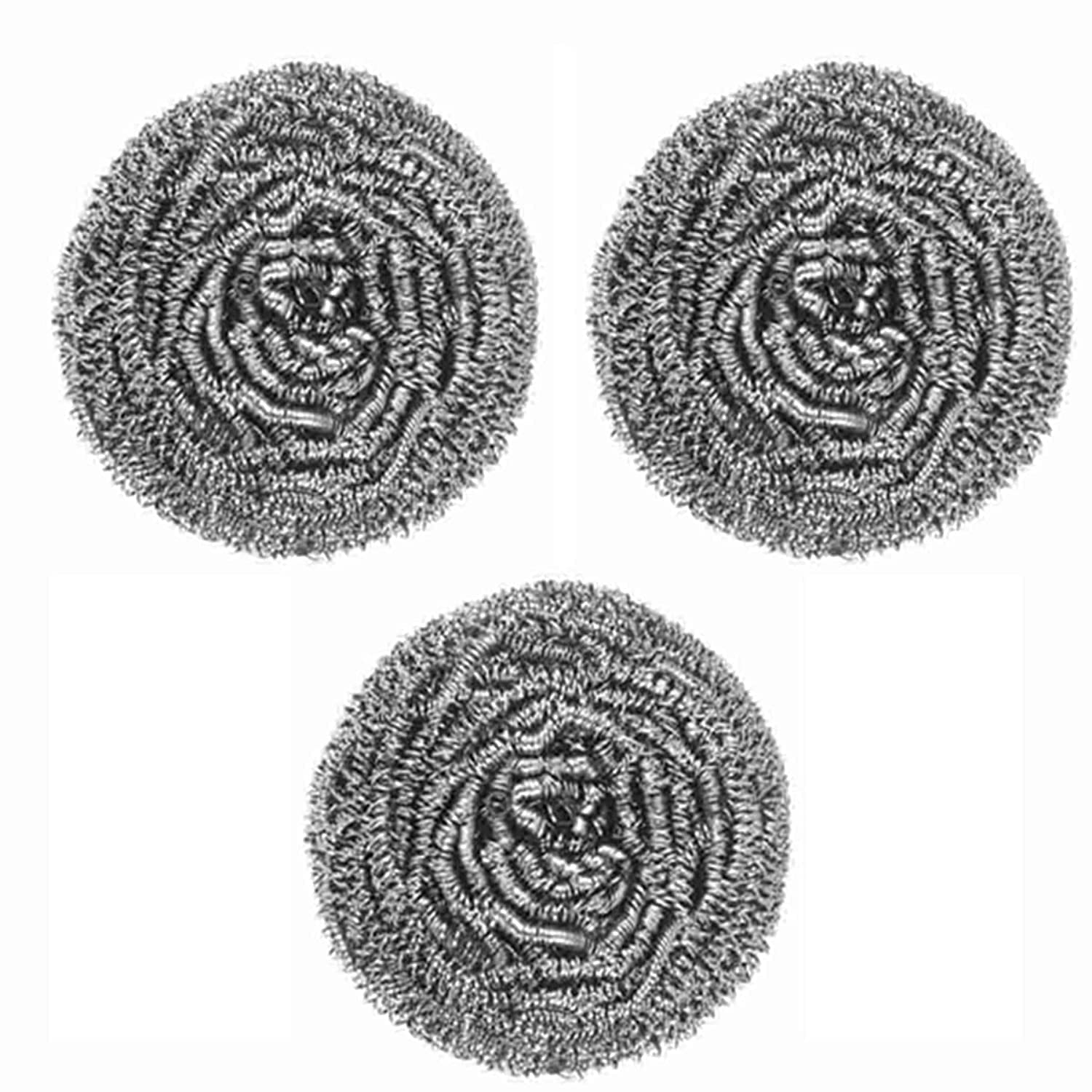 JSV Non Rusting Stainless Steel Wire Scrubbers for Tough Stain Removal | Kitchen Oily Steel Glassware Aluminium Dishes Plates Utensils Cleaning, Set of 3 || T745-image-36