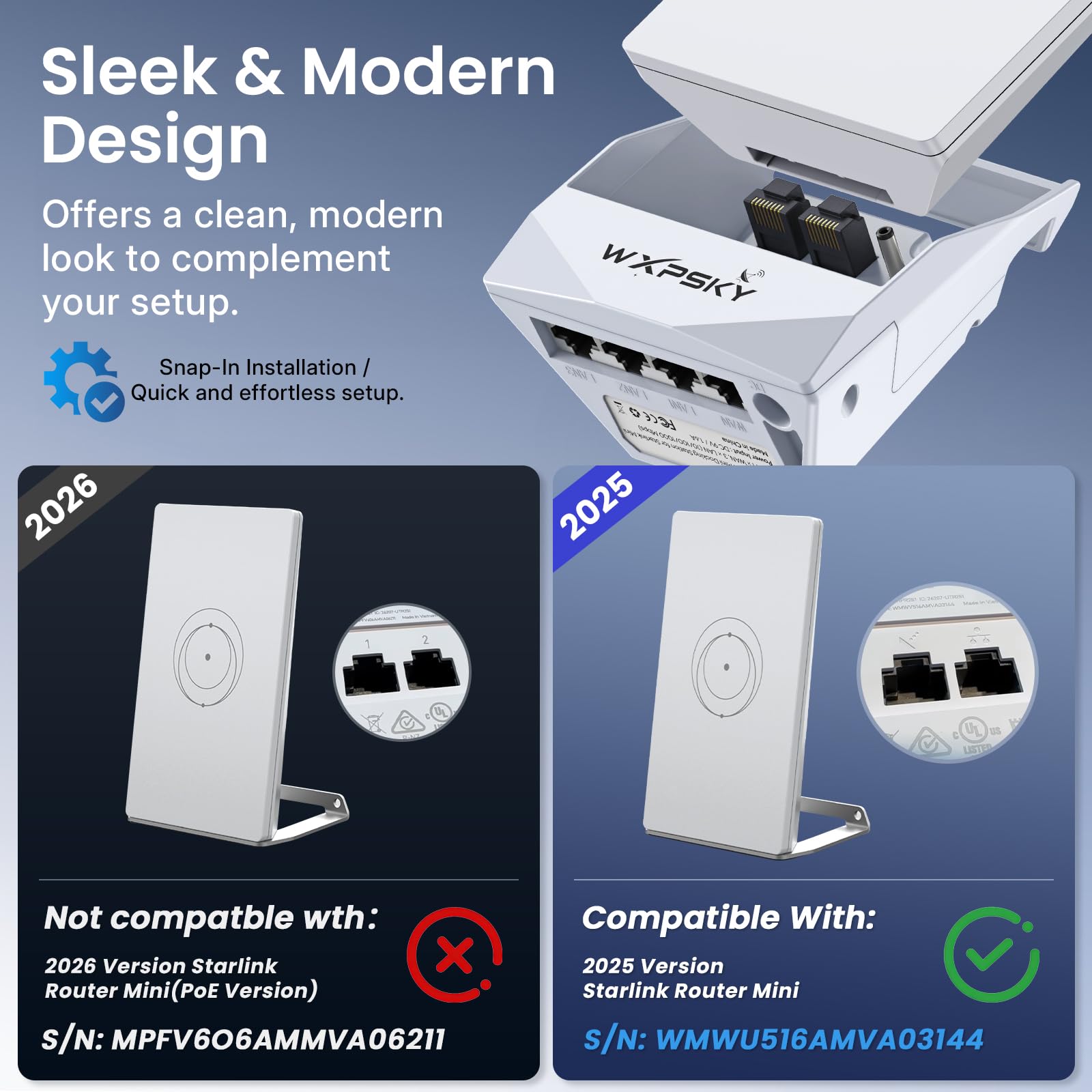 Starlink Mini adaptateur Ethernet et support pour routeur, station d'accueil Gigabit avec 3 ports LAN, montage mural et extension de réseau adhésive pour la maison, le camping-car et le bureau