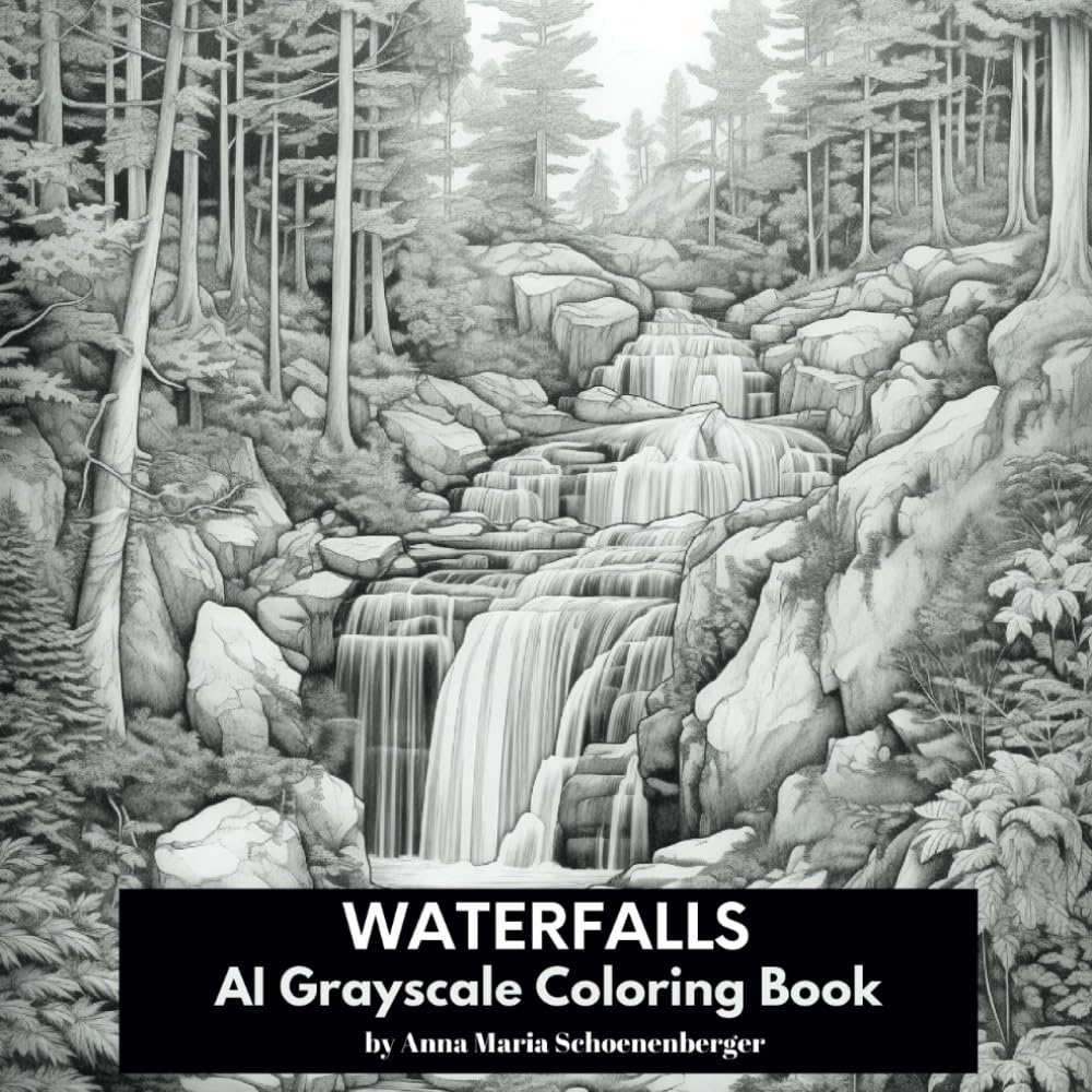 WATERFALLS Grayscale Coloring Book