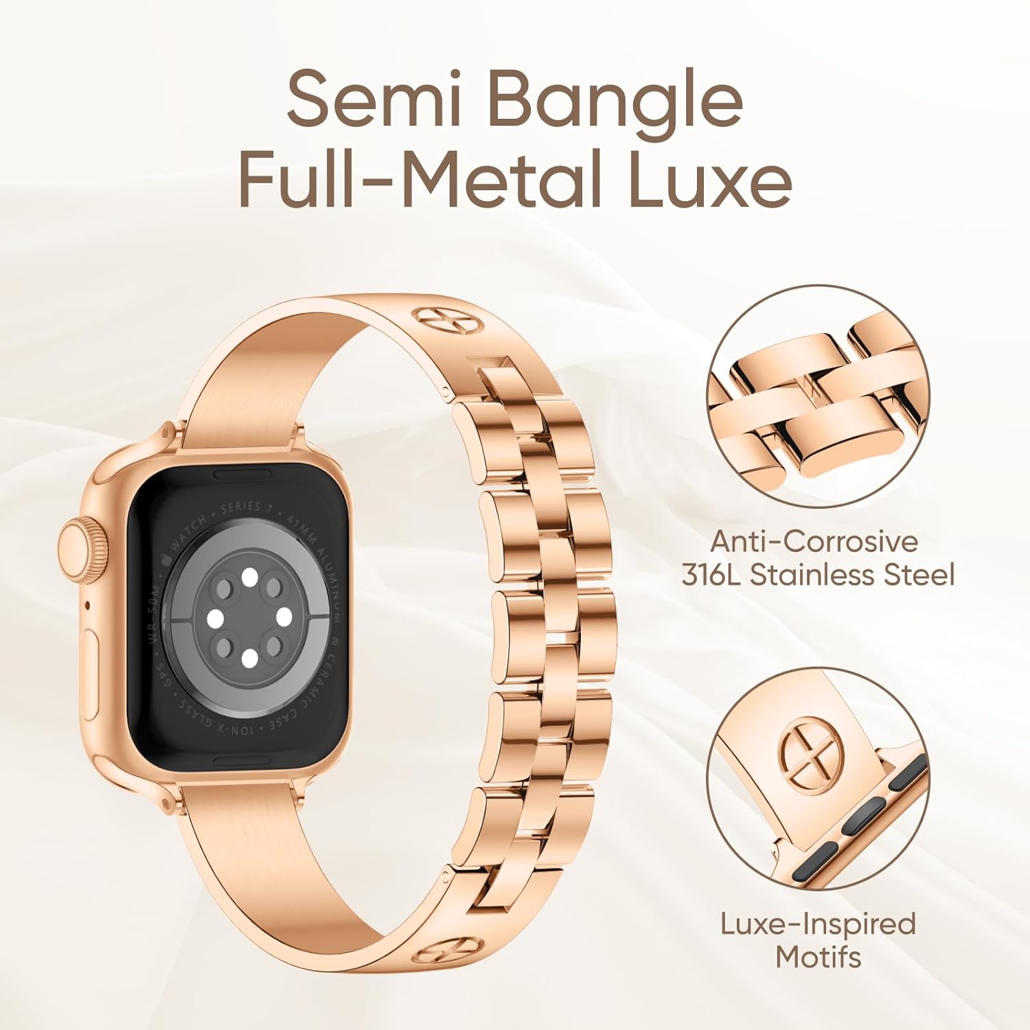 Missair Compatible with Apple Watch Band 38mm 40mm 41mm 42mm 44mm 45mm 46mm 49mm, Stainless Steel Metal Strap Women Dressy Bracelet Wristband for iWatch Series 11 10 9 8 7 6 5 4 3 2 1 SE Ultra - Image 3
