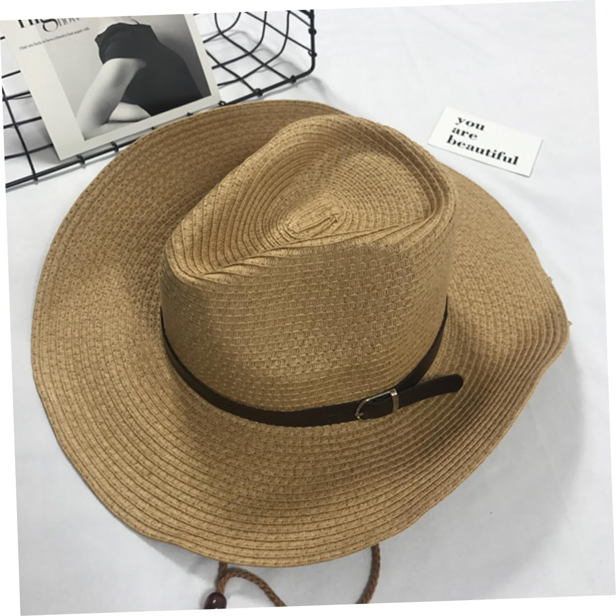 Straw Beach Hat Fishing Cap Wide Brim Sun Blocking Men's Woven Khaki