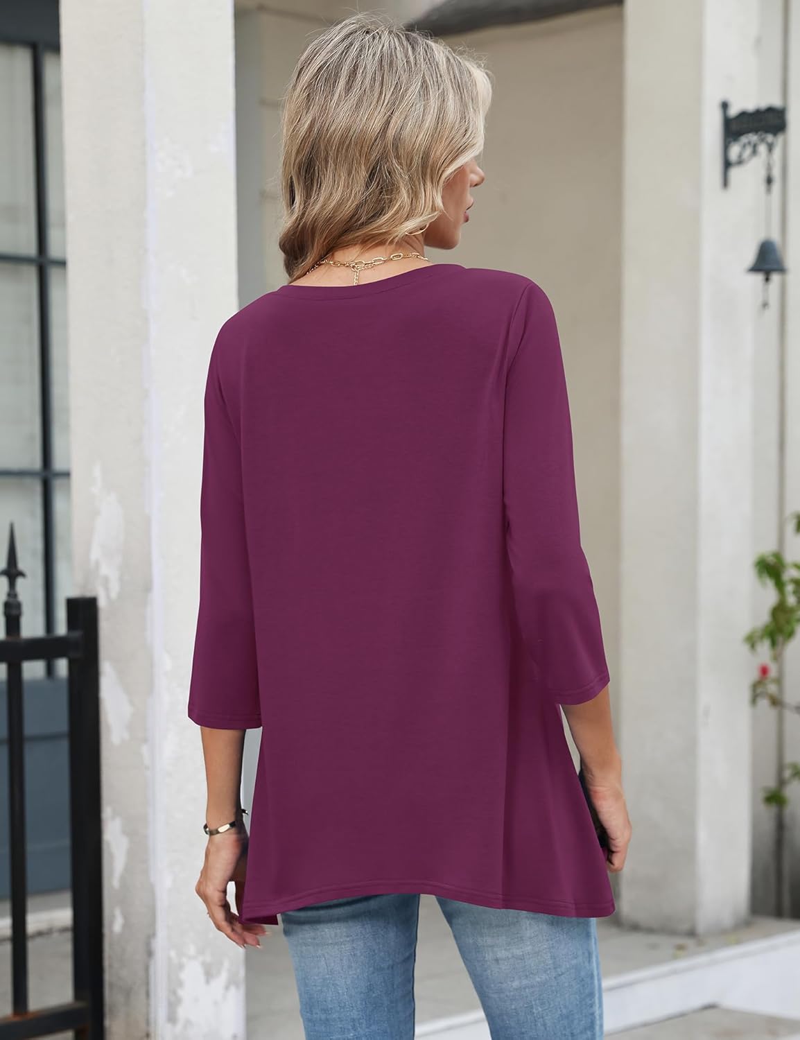 LUYAA 3/4 Length Sleeve Womens Tops V Neck Loose Fit Dressy Casual Blouse Flowy Shirts Plus Size Womens Clothing S-3XL - Image 4