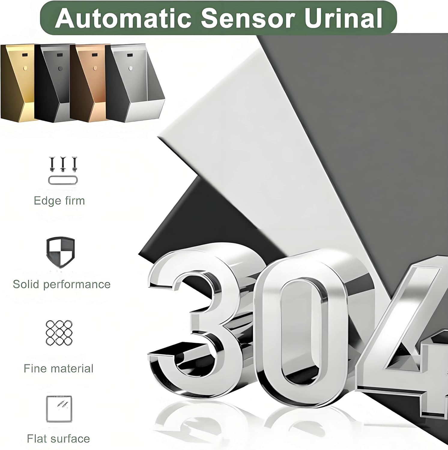 Touchless Automatic Sensor Urinal - Wall Mounted 304 Stainless Steel Anti-Splash & Odor-Proof Easy Installation for Bathrooms - Modern Design Hygienic，Black