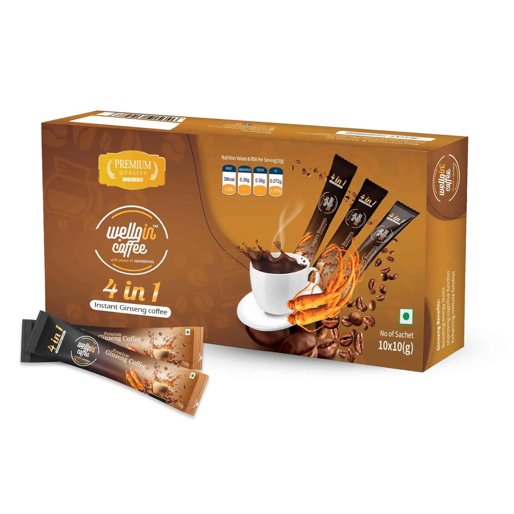Wellgin Coffee™ – Premium Instant Ginseng Coffee | Natural Energy, Focus & Performance Boost | Vegan, Organic, Gluten-Free, GMO-Free | FSSAI Certified | Pack of 10-image-33