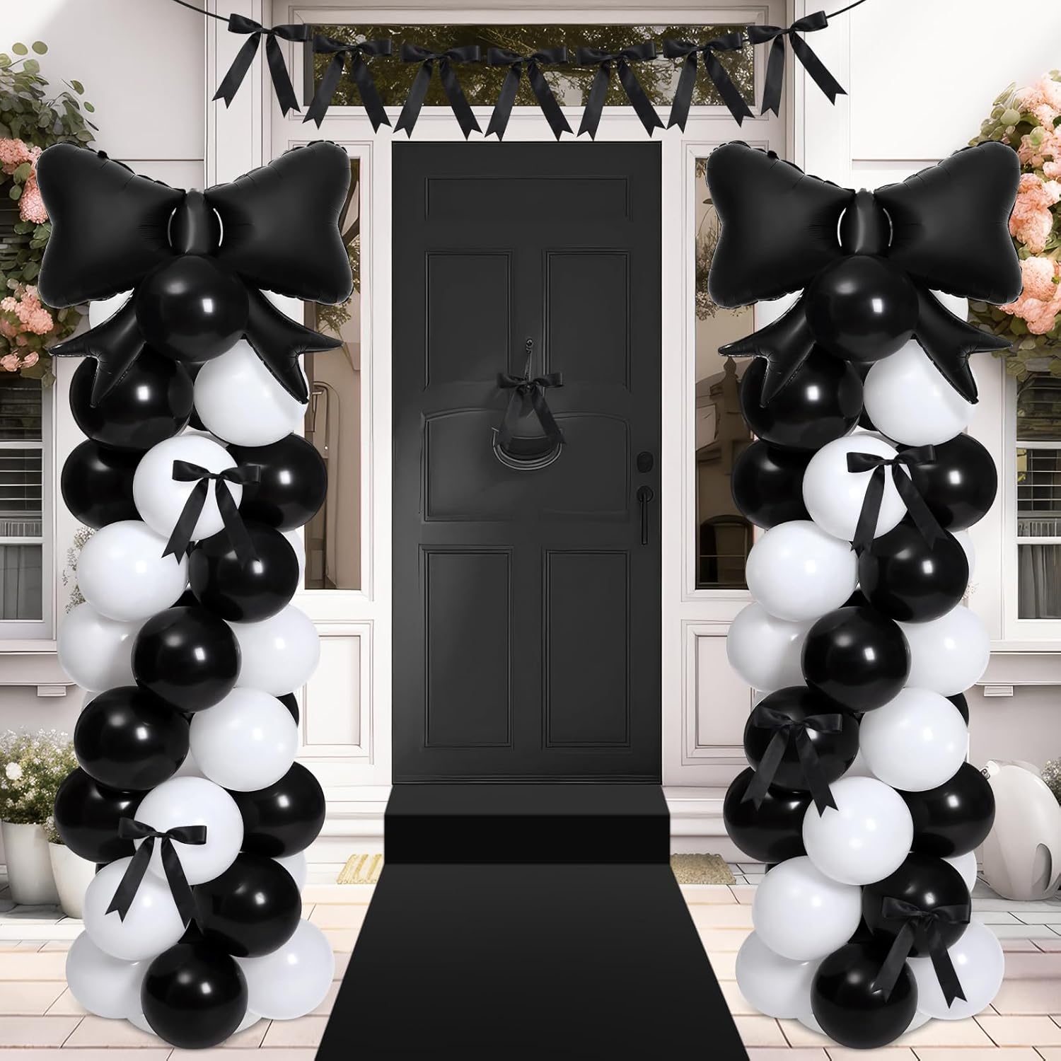 2 Sets Christmas Decor Bow Theme Balloon Column Stand Kit Decorations Bow Garland Banner Runway Adjustable Balloon for Coquette Bachelorette Baby Shower Wedding Party Supplies(Black)