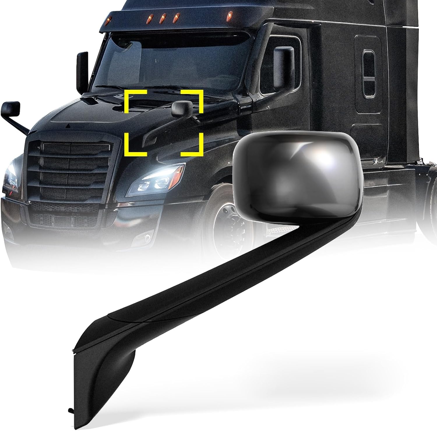 High Soar Black Hood Mirror Assembly (Driver Left Side) Fit for Freightliner Cascadia 2018 2019 2020