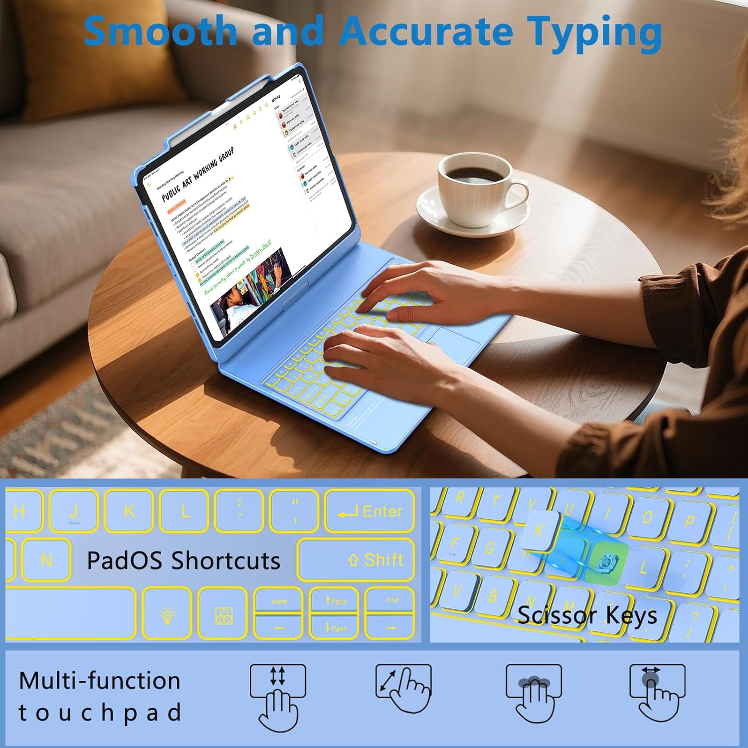 TQQ iPad Air 13 Inch Case Keyboard (M4 2026/M3 2025/M2 2024), iPad Pro 12.9 (6th, 5th, 4th, 3rd Gen) Keyboard - 360° Rotatable, 7-Color Backlight, Multi-Touch Trackpad, Thin & Light (Blue)