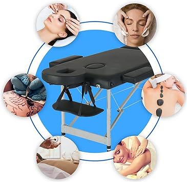 Portable Massage Table Spa Bed 2 Folding Height Adjustable Aluminium Facial Salon Tattoo Bed with Headrest & Armrest 185 * 60cm (73 * 23in)