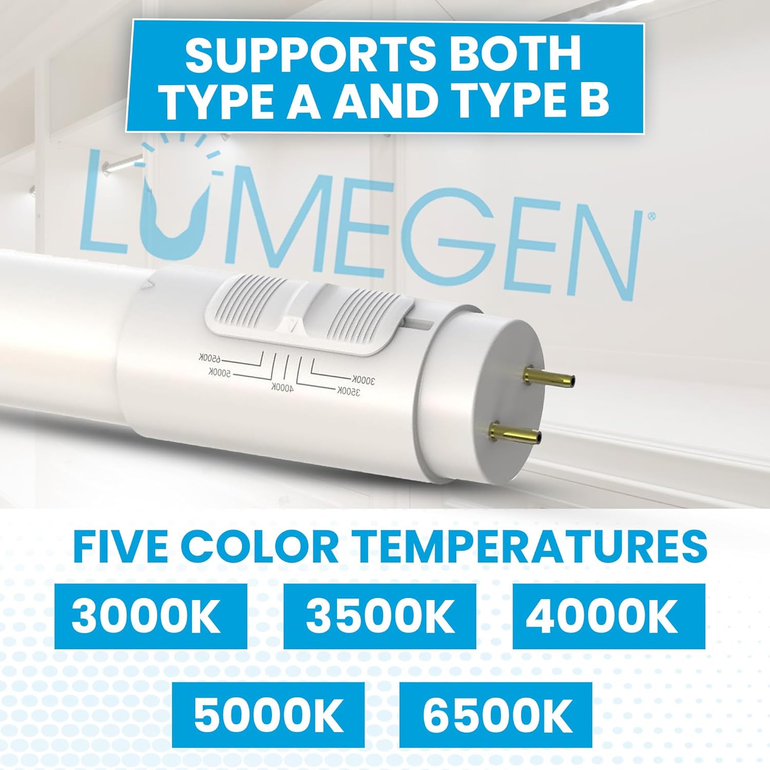 Grafik, der angiver, at LED-røret understøtter både type A- og type B-installationer.