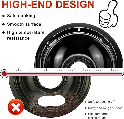 Miniatura 2 de Juego de 2 bandejas de goteo grandes de 8 pulgadas WB31M20 y 2 bandejas pequeñas de 6 pulgadas WB31M19 de porcelana para estufa eléctrica GE