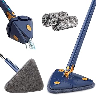 360° Rotatable Adjustable Cleaning Mop,Dry & Wet Microfiber Mop with Extendable Handle, Automatic Water Squeezing Mop with 2 Reusable Mop Cloth for Floor/Ceiling/Wall/Window (Blue)