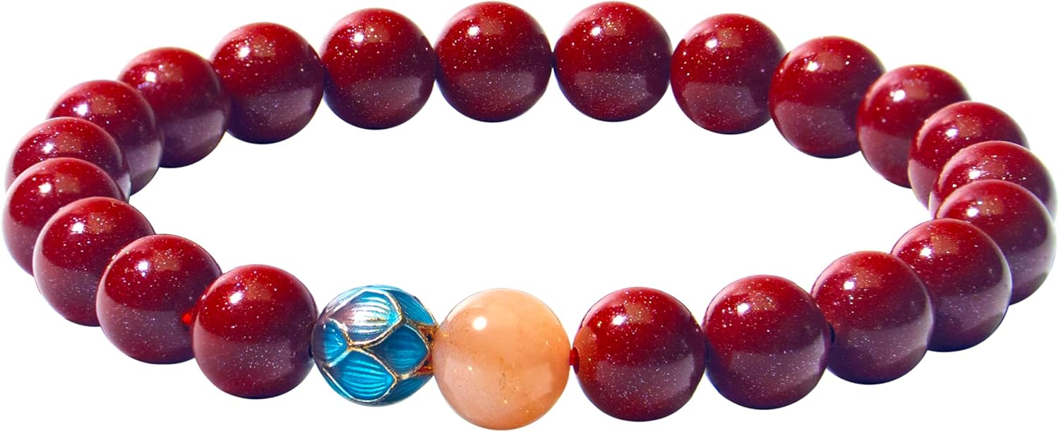 Feng Shui Cinnabar Bracelet for Women – Lotus-Inspired Mystical Oriental Design, Red Jade Beads Handmade with Enamel Decor, Good Luck & Protection Jewelry for Healing Meditation