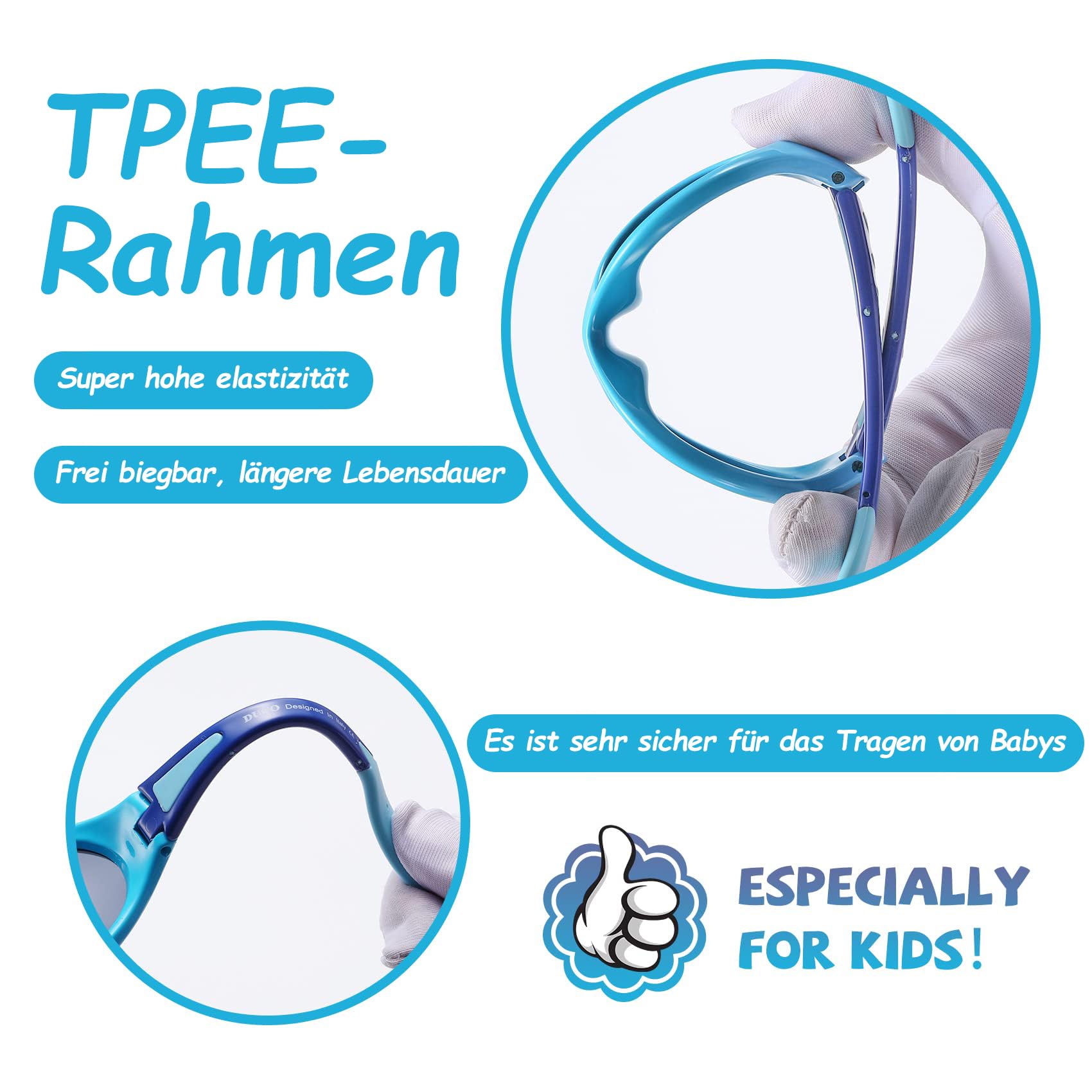 DUCO Lunettes de soleil polarisées Enfants Monture flexible en TPEE pour garçons et filles 0 à 5 ans K012