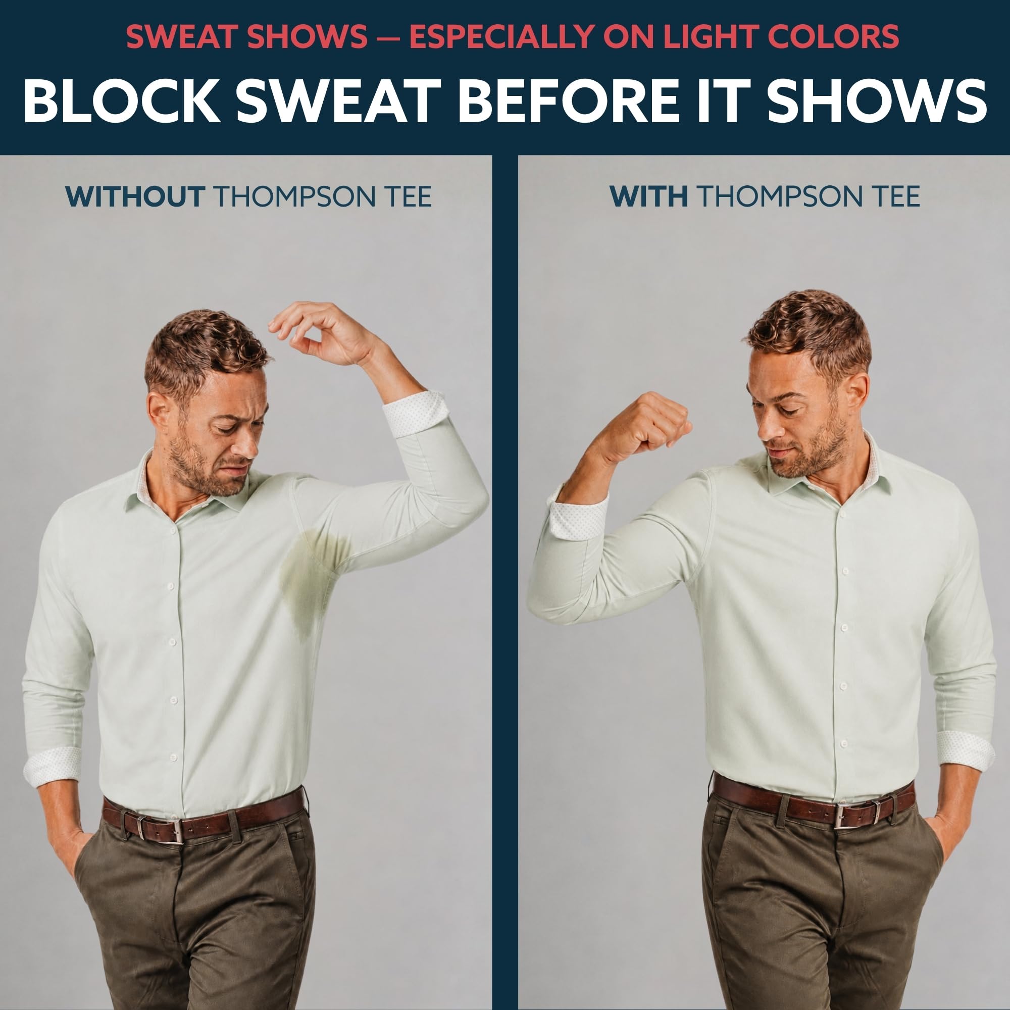 Thompson Tee - Maglia Intima blocca-Sudore - con Pad sotto-Manica Anti-Sudore - Modello Slim Fit - Scollo a V - Bianco