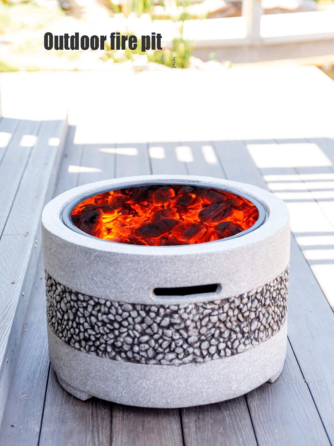 Outdoor Fire Pit Garden Wood-Burning Fire Pit Barbecue Grill Kit, Backyard Patio Outdoor Imitation Stone Fireplace Bonfire Pit, 55.5cm/21.9" (Color : Beige, Size : Kit-2) (Beige Kit)