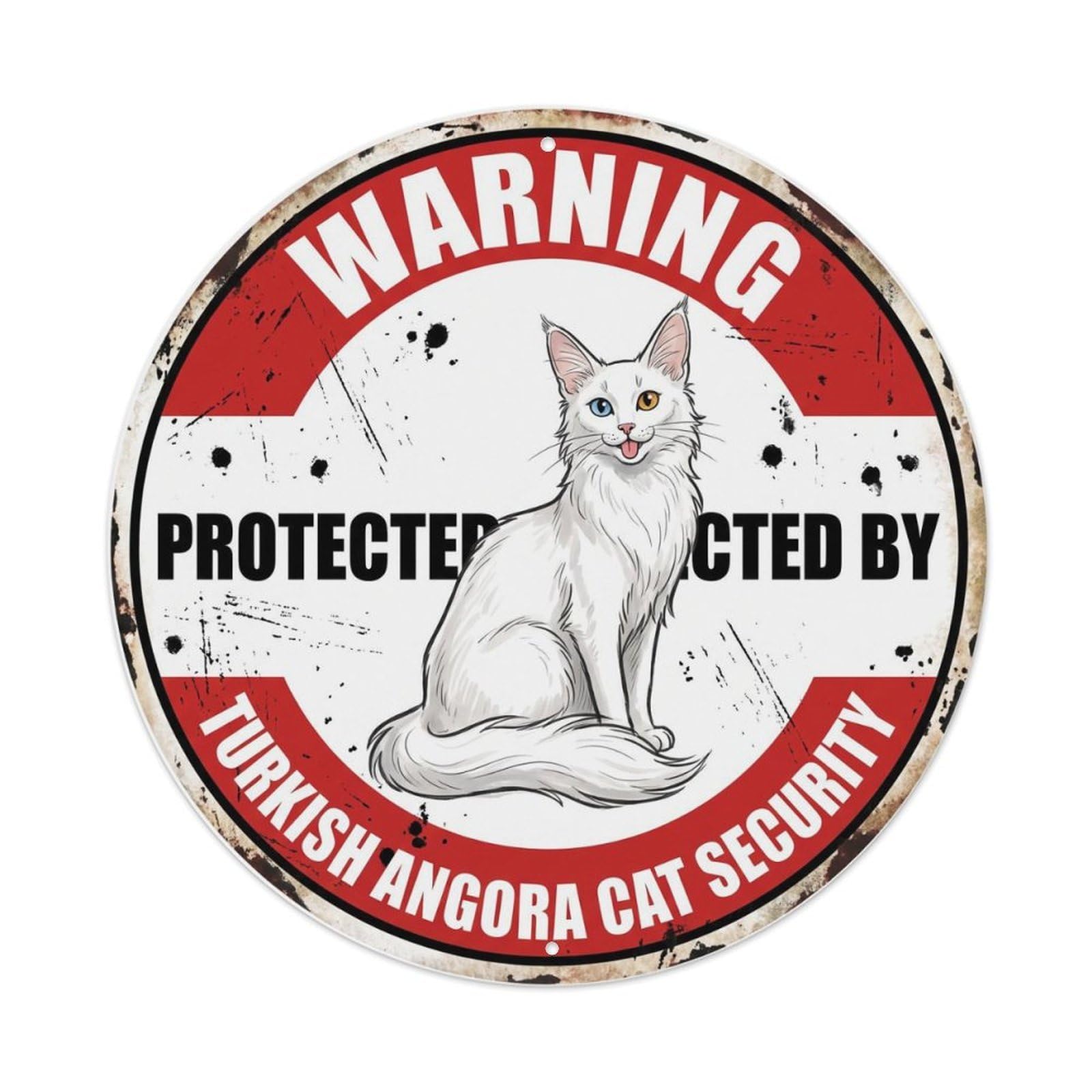 Metal Tin Sign Warning Protected By Turkish Angora Cat Security Vintage