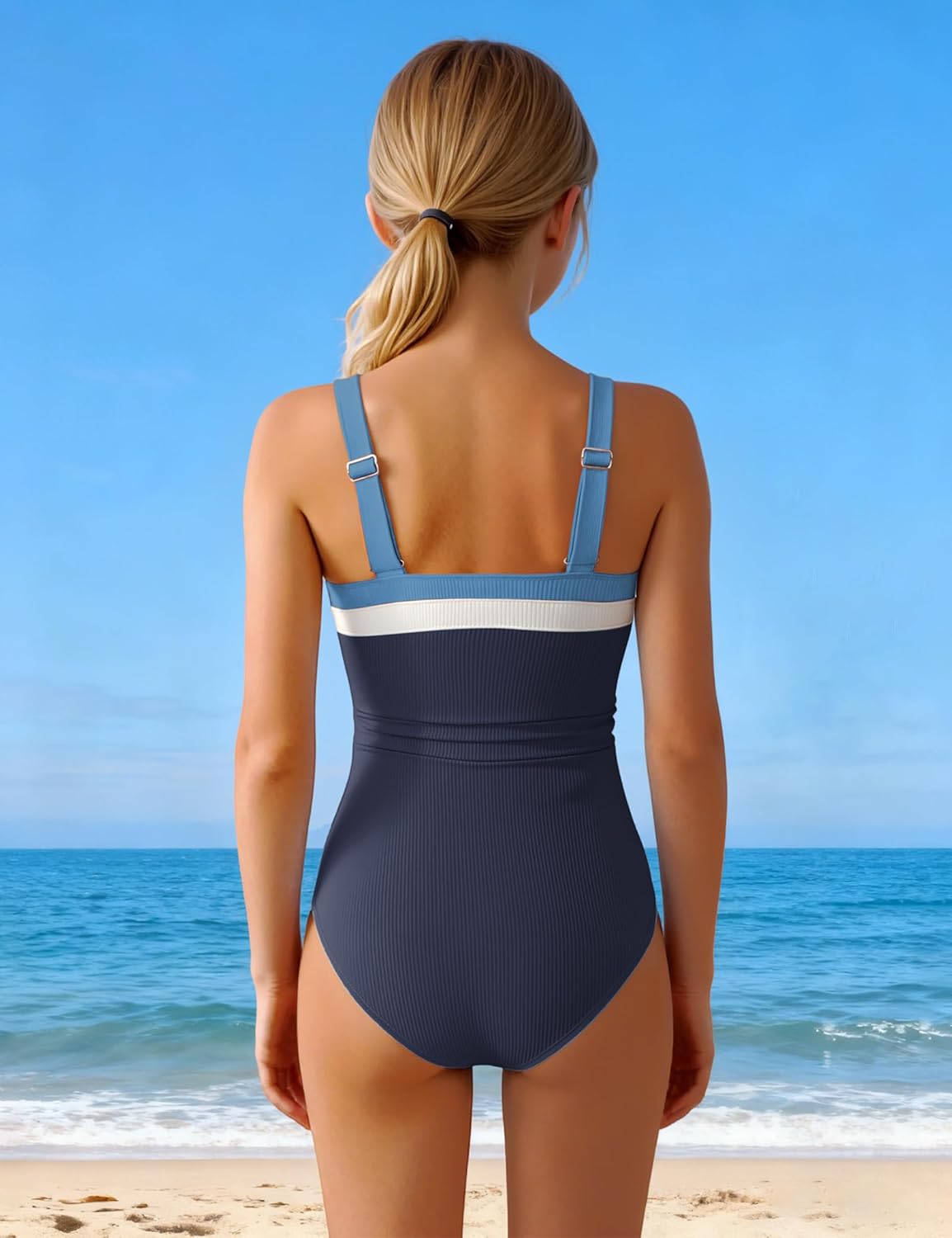 Girls Swimsuit One Piece Bathing Suits Color Block Swim Suit Adjustable Strap Summer Girl's Swimwear 7-16Y - Image 4