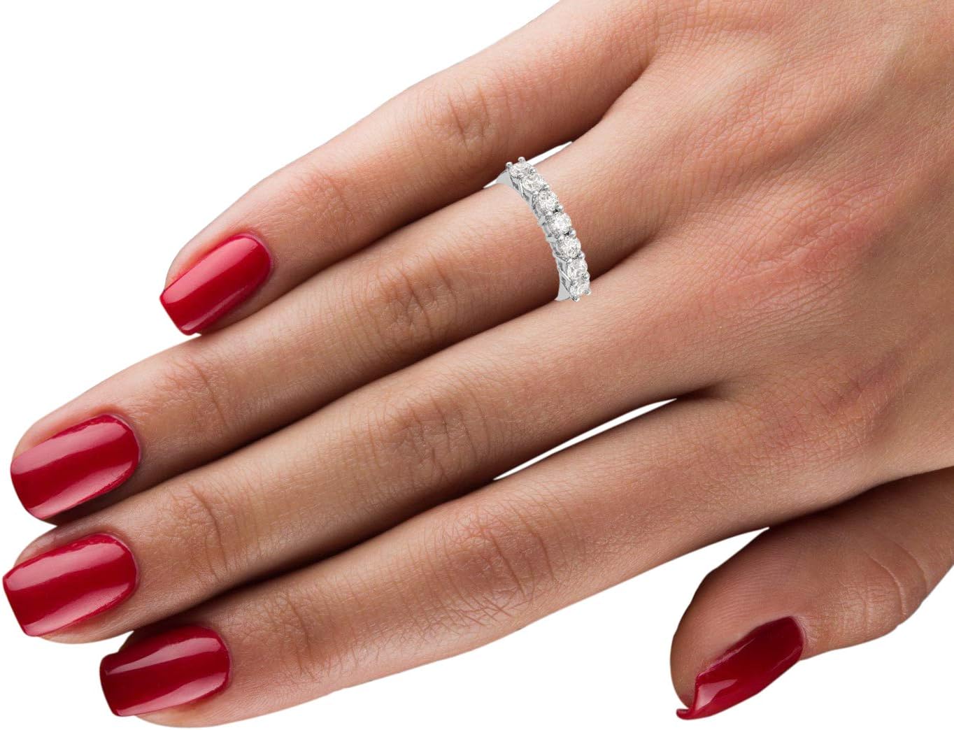 Diamond2Deal 14K White Gold 7-Stone Diamond Engagement Wedding Band Ring
