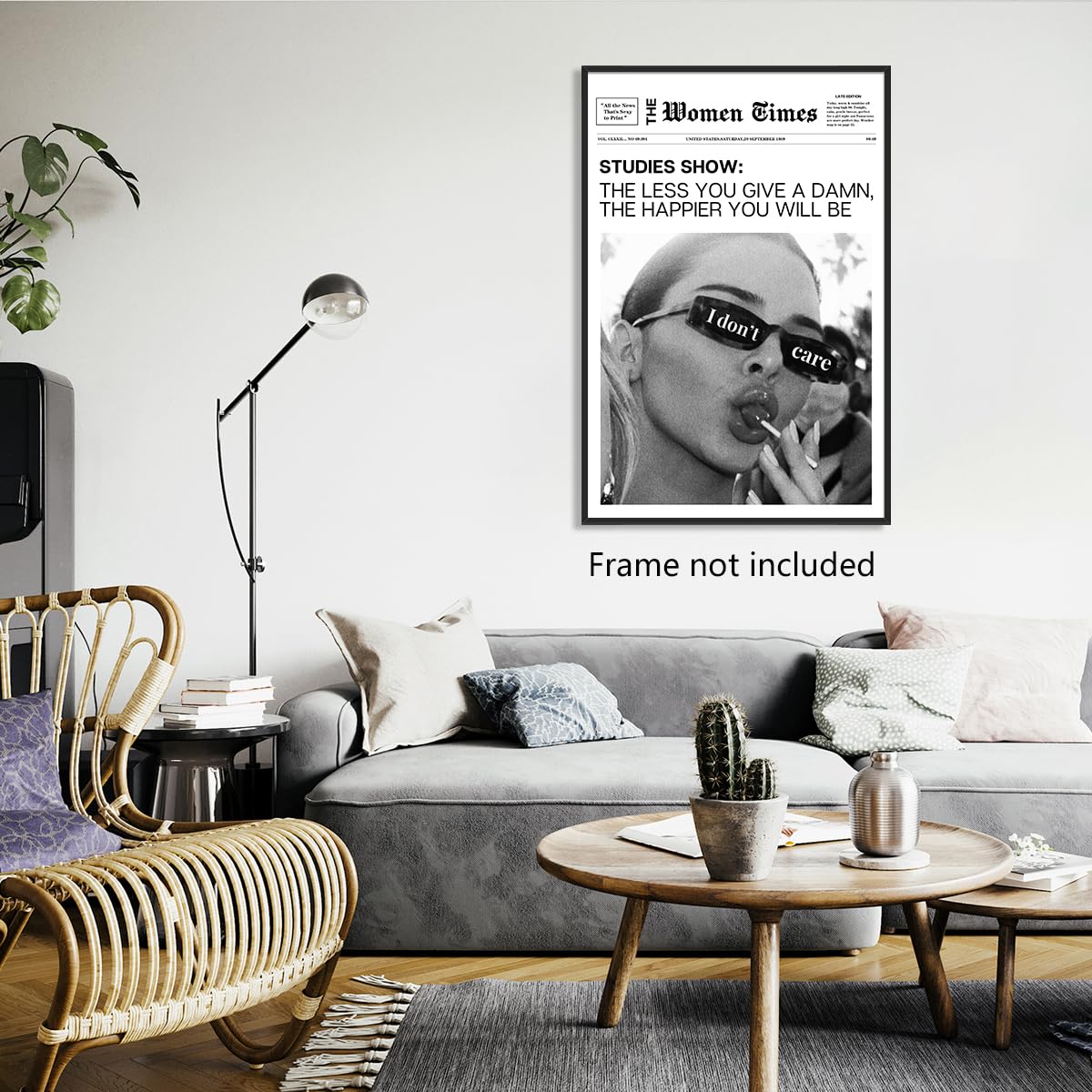 Anslipswar Trendy Black and White Canvas Wall Art, Funky Girl Aesthetic Preppy Poster, Women Times Newspaper Art Print - Image 4
